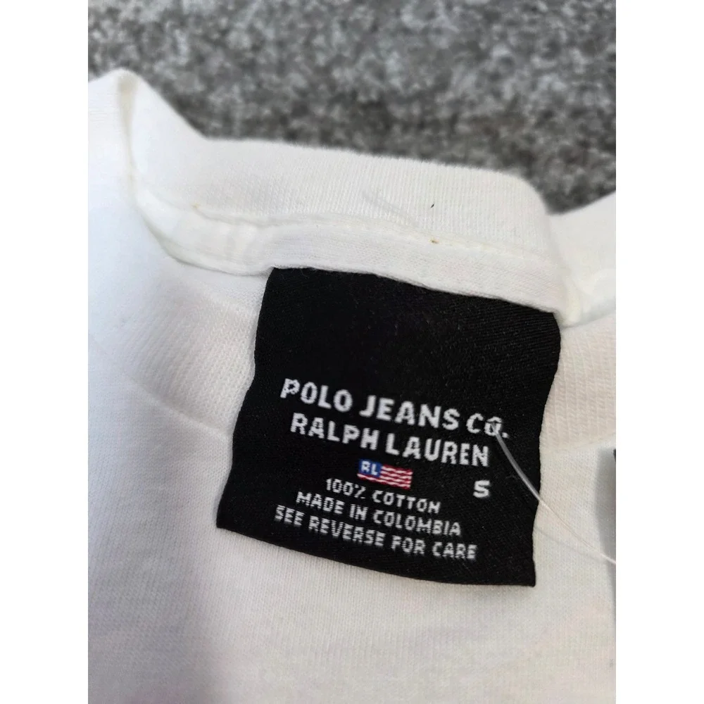 New Vintage Polo Jeans Co Ralph Lauren Boys Shirt Graphic Flag Logo Tee Size 5